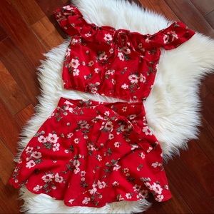 Zaful Red Floral Co-ord Set